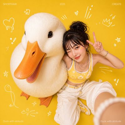 Giant Leopard Meets Bright Duck: A Fashionable Selfie