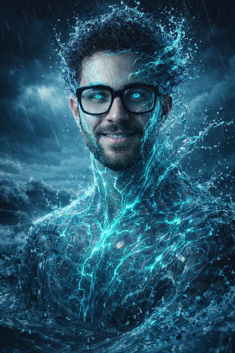 Ultra-Realistic Water Elemental Portrait in Stormy Ocean