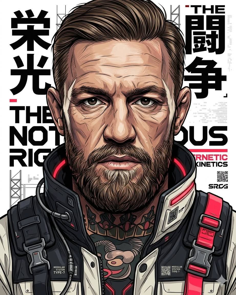 Cyberpunk streetwear poster with neon red accents and geometric contours