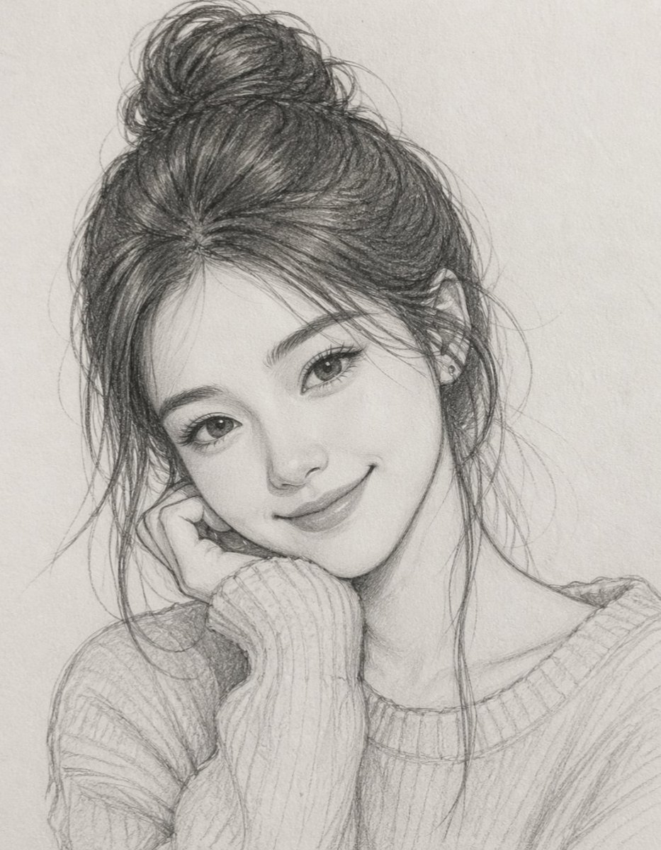 Contemplative Smile in Graphite