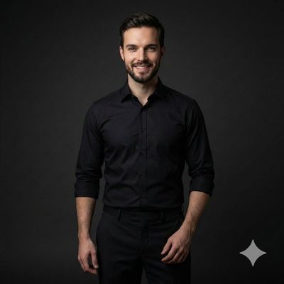 Modern Elegance in Black: Ultra-Realistic Studio Portrait