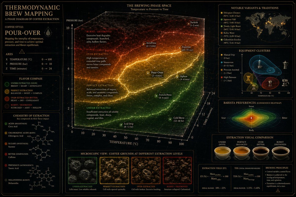 Espresso extraction mapped on a thermodynamic phase diagram