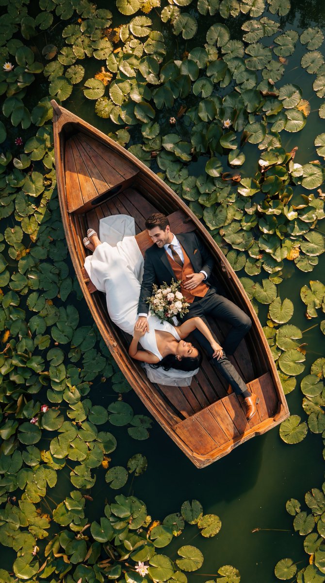 Serene Romance: Aerial Love in a Lily Pond