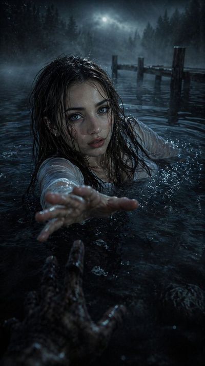 Desperate Reach in the Foggy Lake's Dark Grip