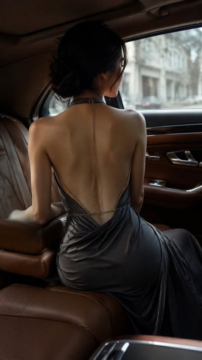 Elegant Backless Fashion Editorial Captured in a Luxury Car