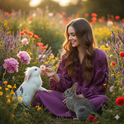Serene Connection in a Wildflower Garden
