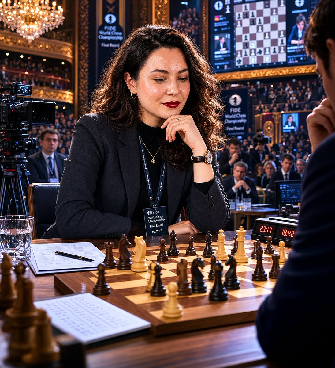 Defending champion calculates final move under theater lights