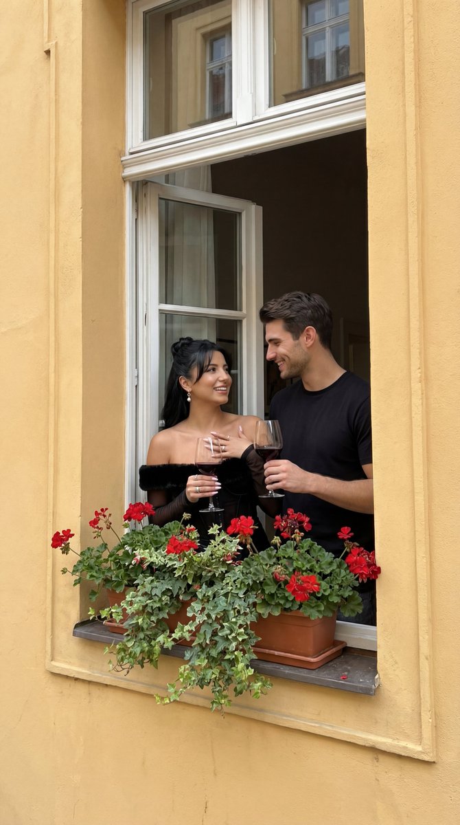 Charming Yellow Façade with Joyful Wine Lovers