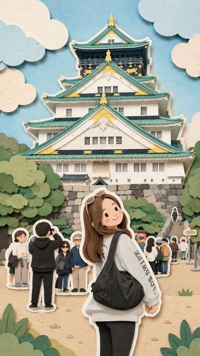A cute anime girl explores Japan in a paper diorama