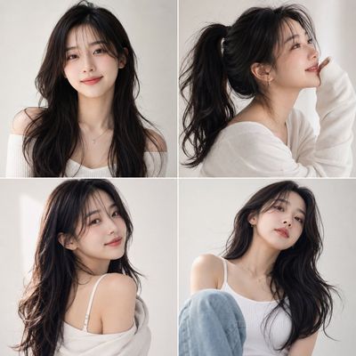 Korean beauty portrait with soft daylight and minimal cream background