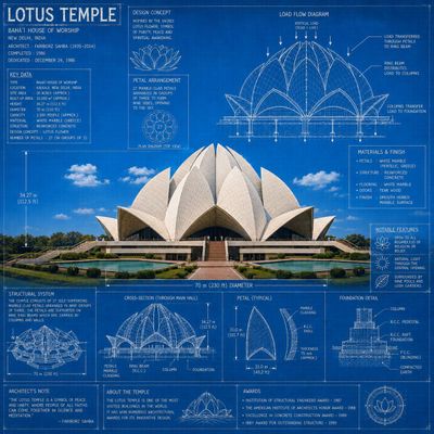 Blueprint poster showcases four iconic landmarks in cyan detail.