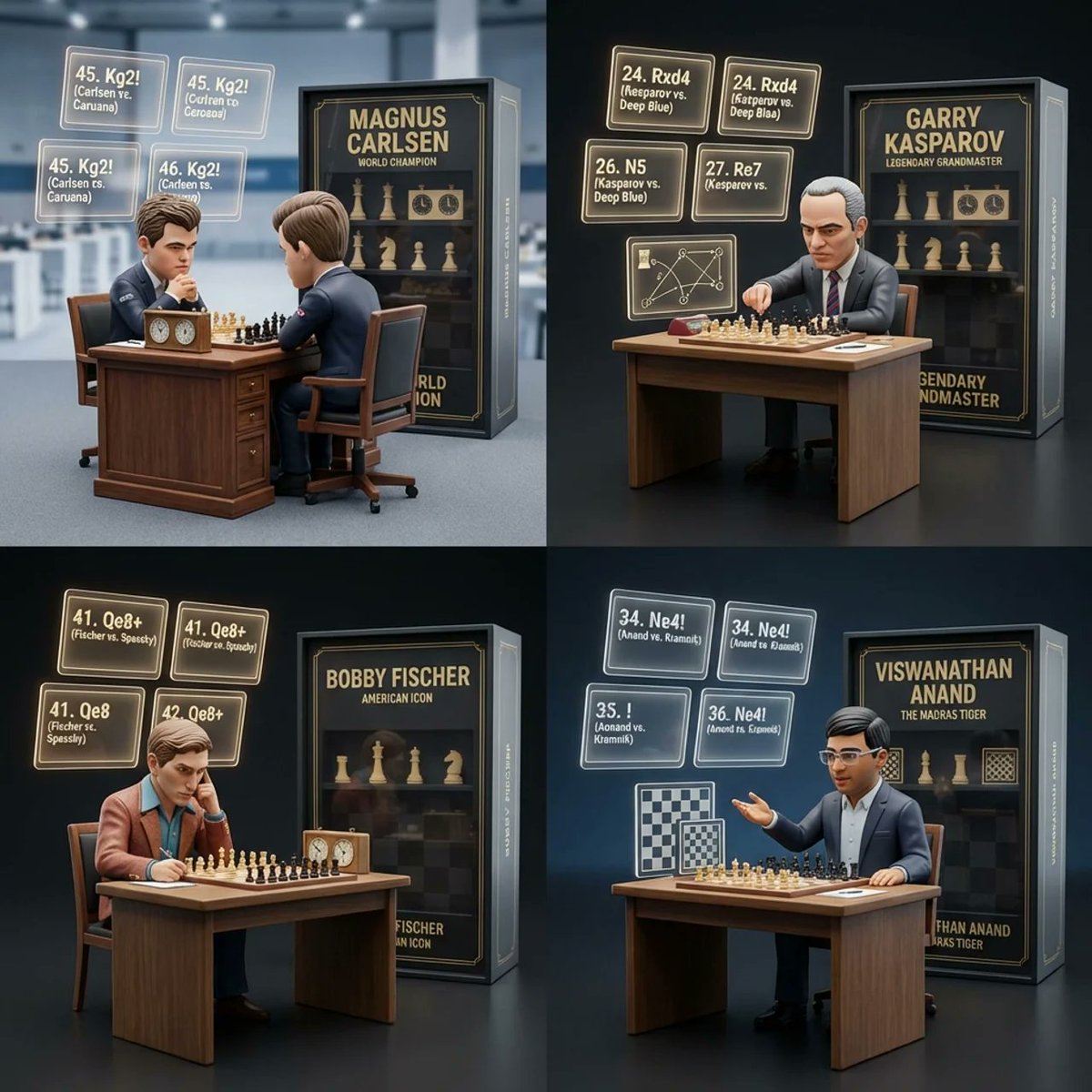 Chess Legends in Focus: A 3D Diorama of Grandmaster Strategy