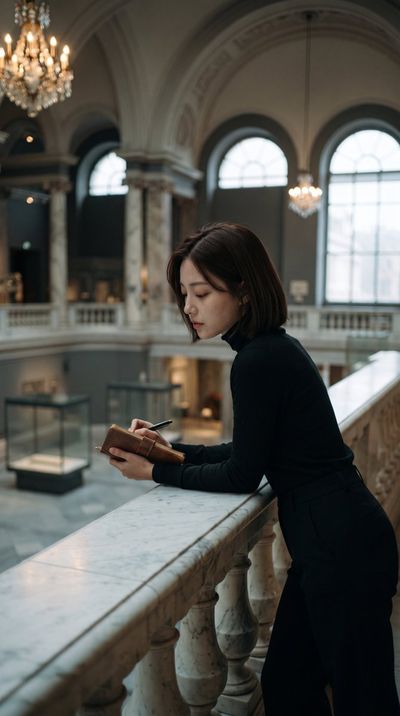 Elegant Museum Portrait of a Woman in Deep Chocolate Brown