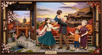 A family's paper-cut journey spans day and night in Japan.