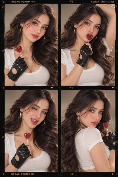 Playful Portrait Series with Red Heart Lollipop on Analog Film