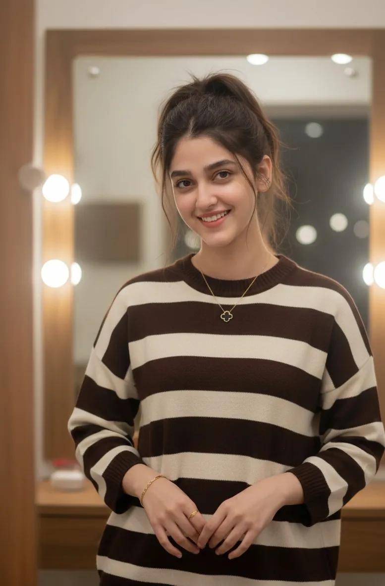 Cozy Reflections: A Warm Dressing Room Portrait