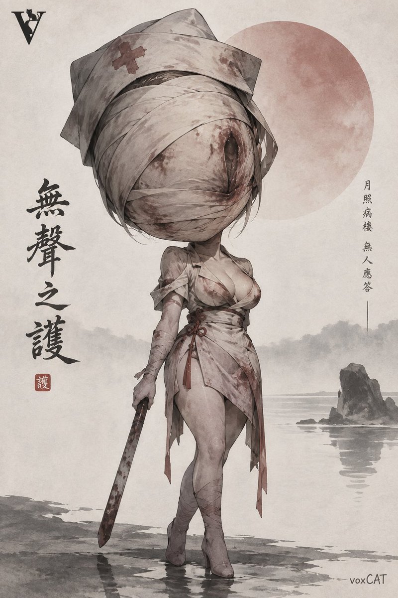 Chibi Genshin Character Painted in Modern Ink Poster Style