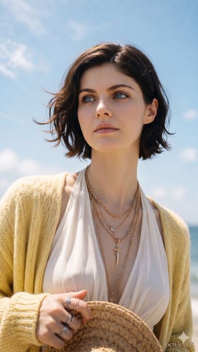 Soft sunlight captures a woman in white by the sea