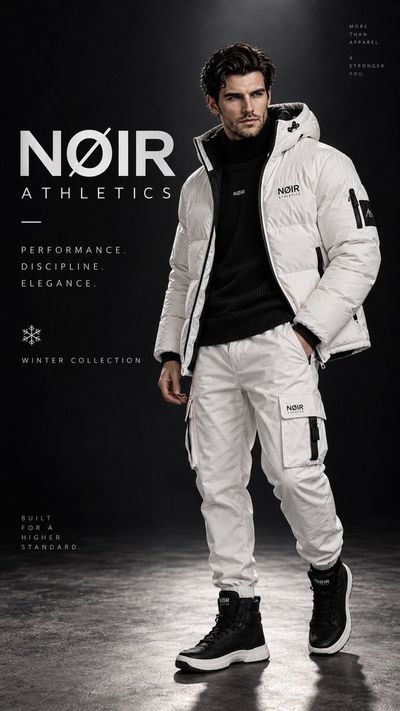 Winter Luxury Ad with Recognizable Male Model in White Puffer