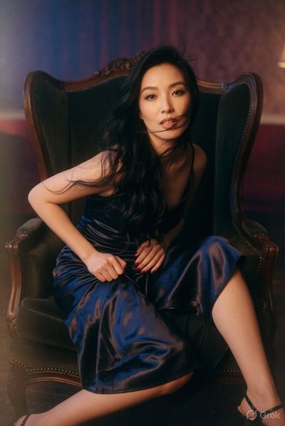 Cinematic Elegance: East Asian Beauty in Ivory Satin