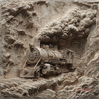 Carved by Nature's Fury: A Steam Locomotive in Stone