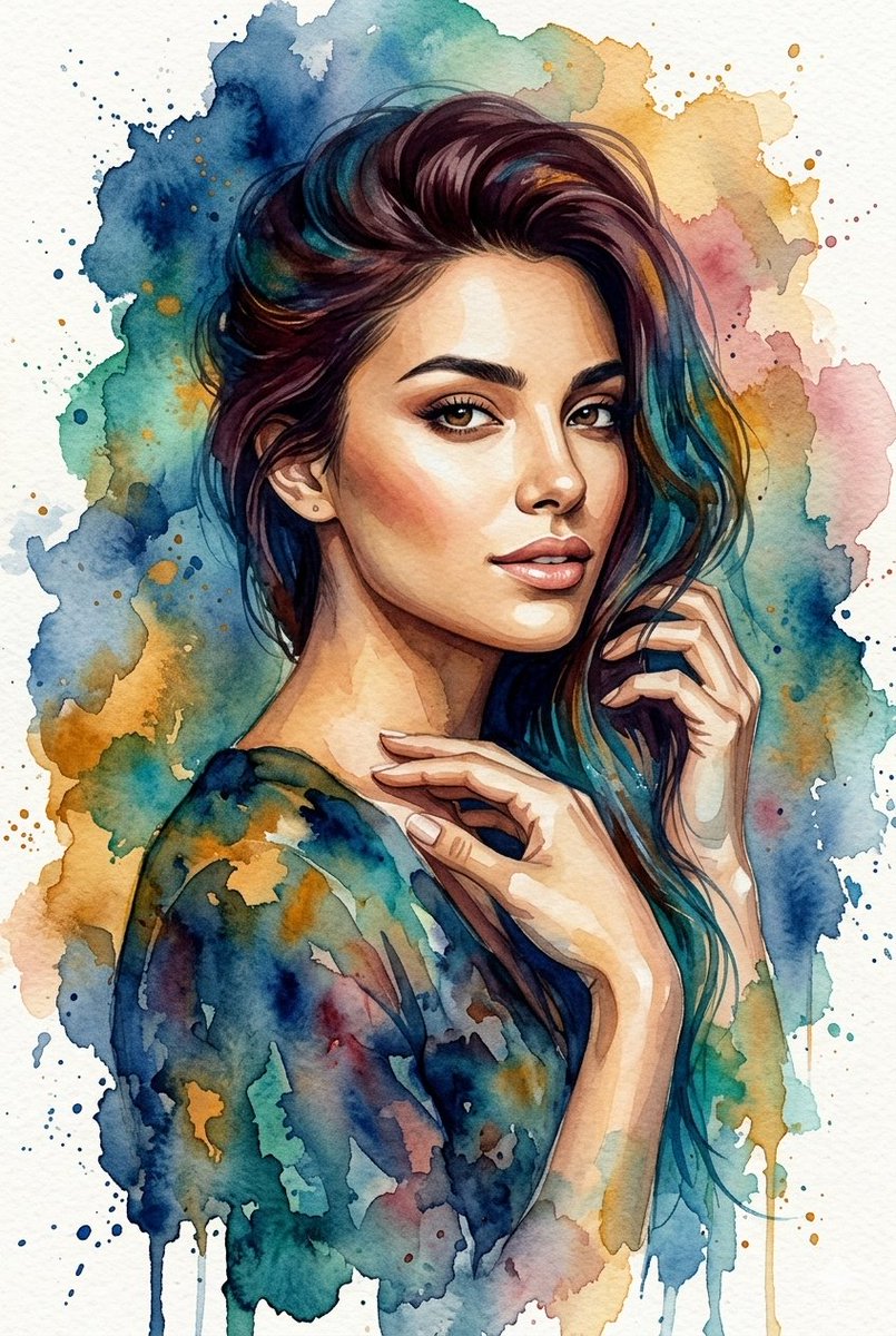 Confident woman with teal and golden hair looks over shoulder