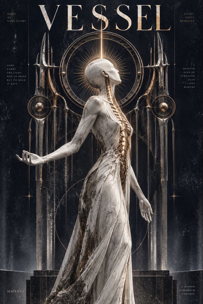 Marble Saint Rises Within a Biomechanical Vessel of Golden Light