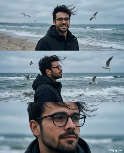 Wind-Swept Seaside Portrait Triptych