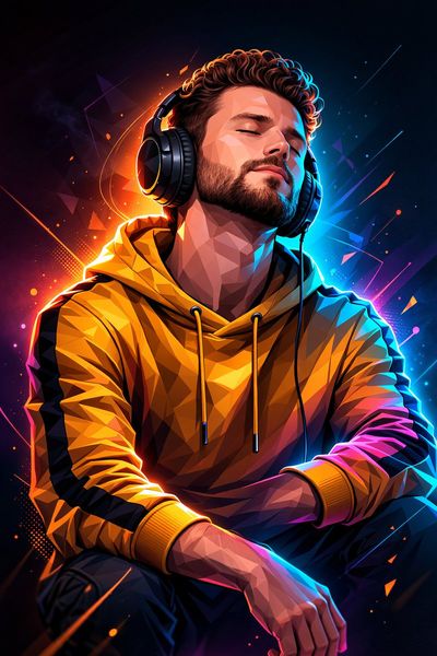Neon Beats: A Low-Poly Portrait in Synthwave Style