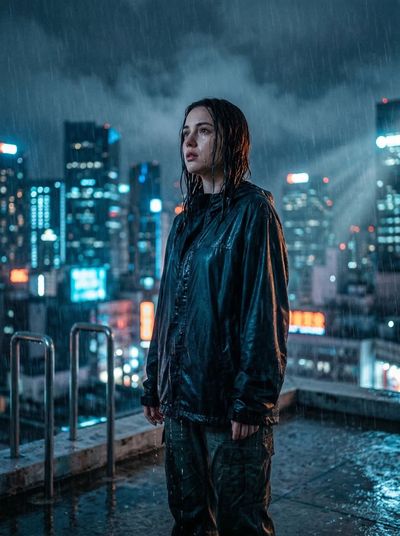 Neon Rain on the Rooftop