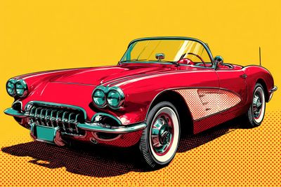 A retro pop art poster of a smiling woman with bold outlines.