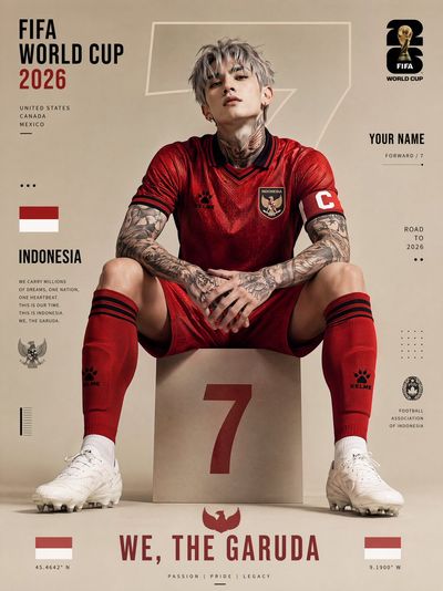 Indonesian footballer with silver hair poses on block number 7