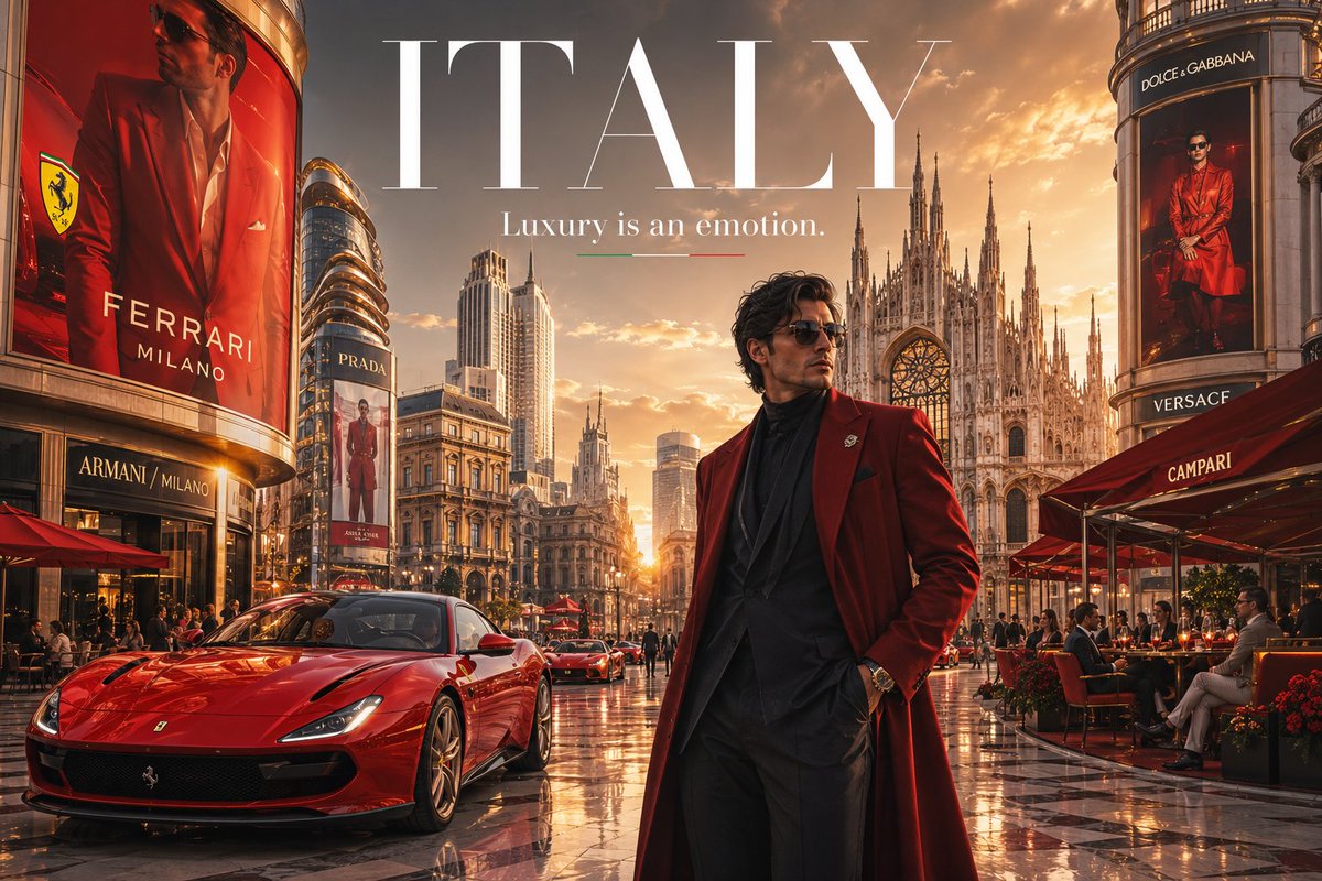 A futuristic Indian luxury empire model walks a saffron boulevard