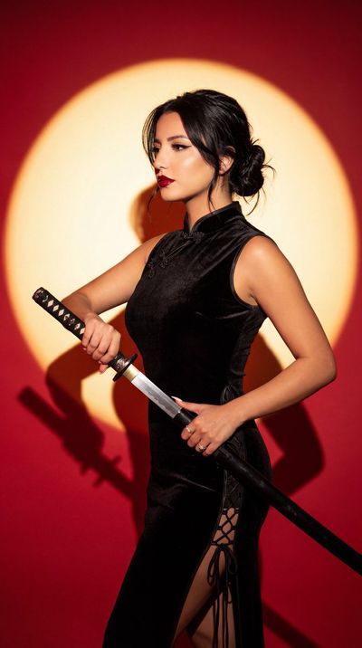 Crimson Elegance with Katana Prop