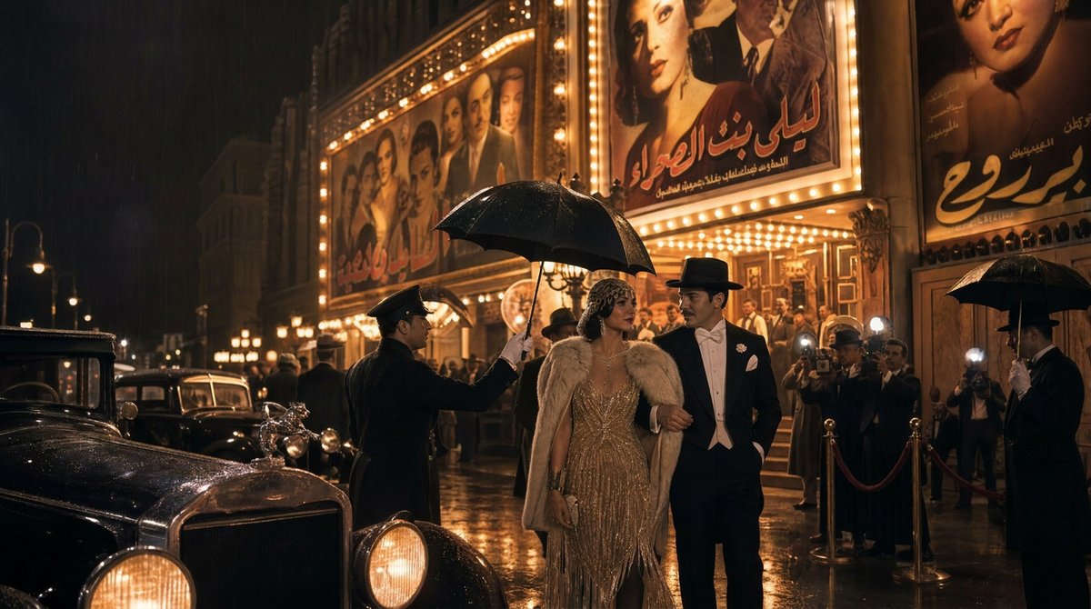 Glamour Under the Rain: A 1920s Cinema Premiere