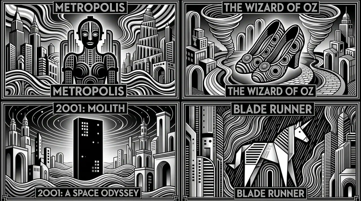 An elegant art deco city engraving of the iconic Titanic silhouette