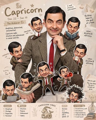 Craft a Cozy Mr. Bean Scrapbook Infographic for Capricorn