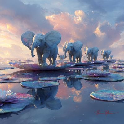 Elephants on Floating Lily Pads: A Whimsical Wonderland