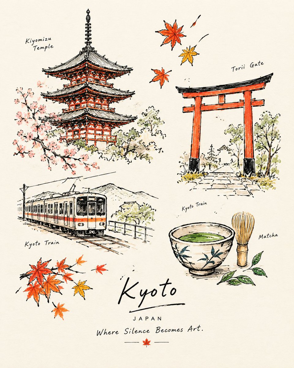 Hand-drawn travel journal illustration captures city charm with ink sketches
