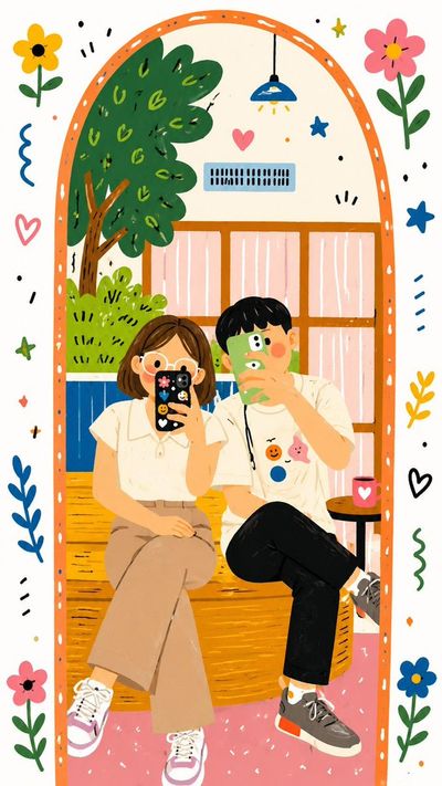 Cozy Couple's Reflection
