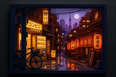 Layered Paper-Cut Nightscape of Tokyo Streets