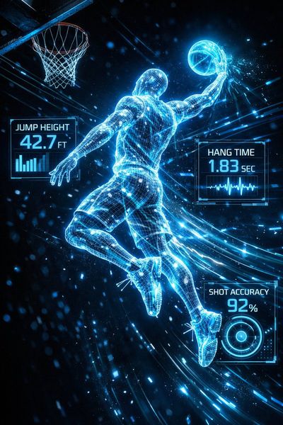 Neon Wireframe Athletes in High-Tech Performance Duel