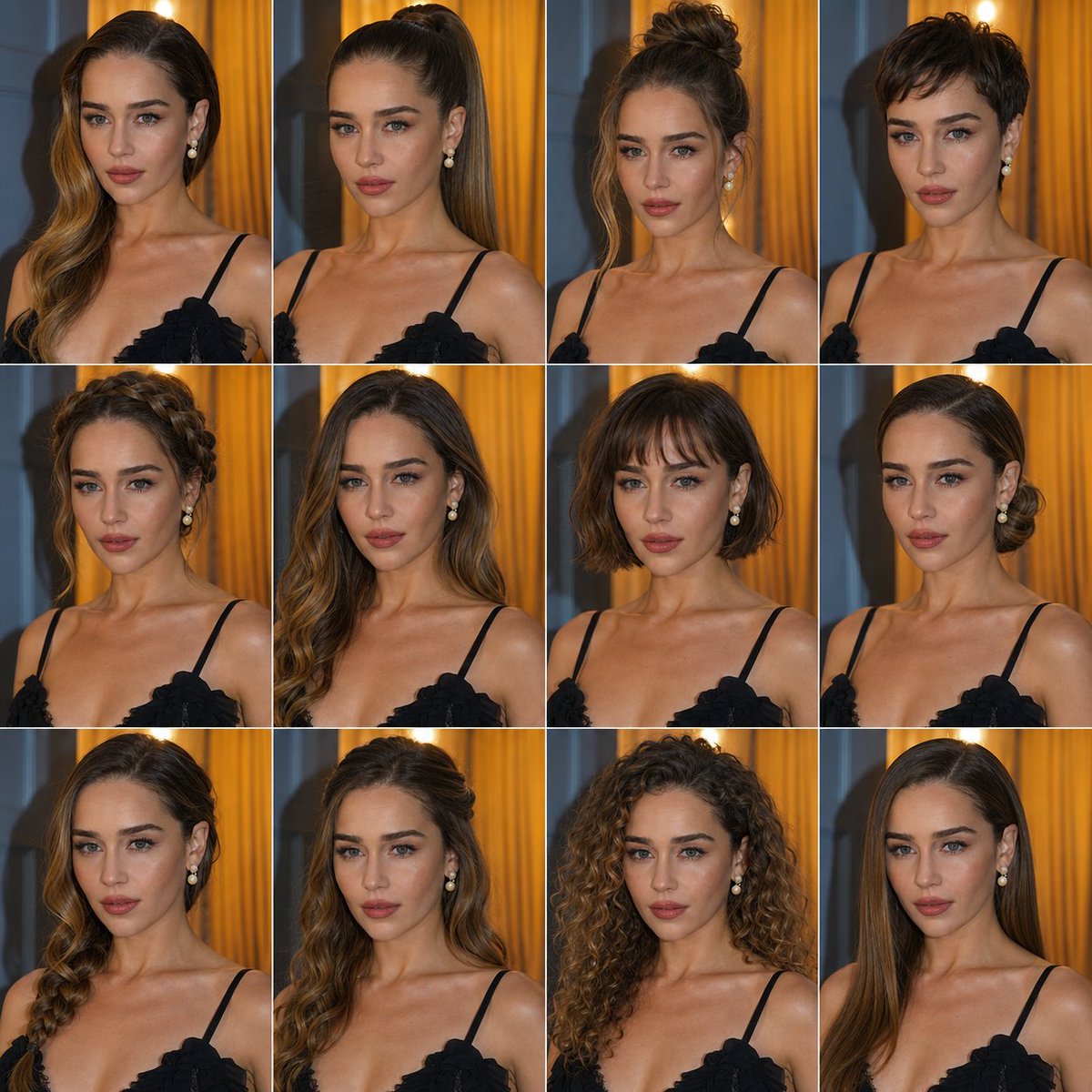 Same face transformed by ten distinct hairstyles in collage