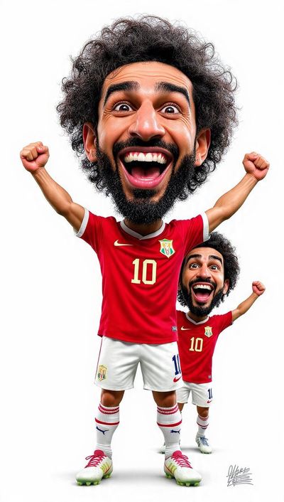 Celebrating victory in vibrant red kit with joyful expression