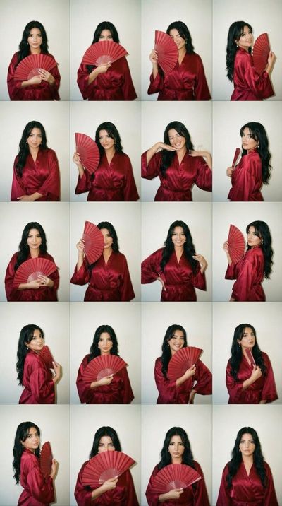 Flash-lit Elegance in Red: A Vintage Kimono Photo Grid