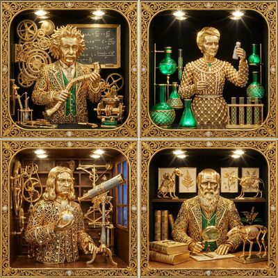 Gilded Genius: Scientists in Shimmering Labs