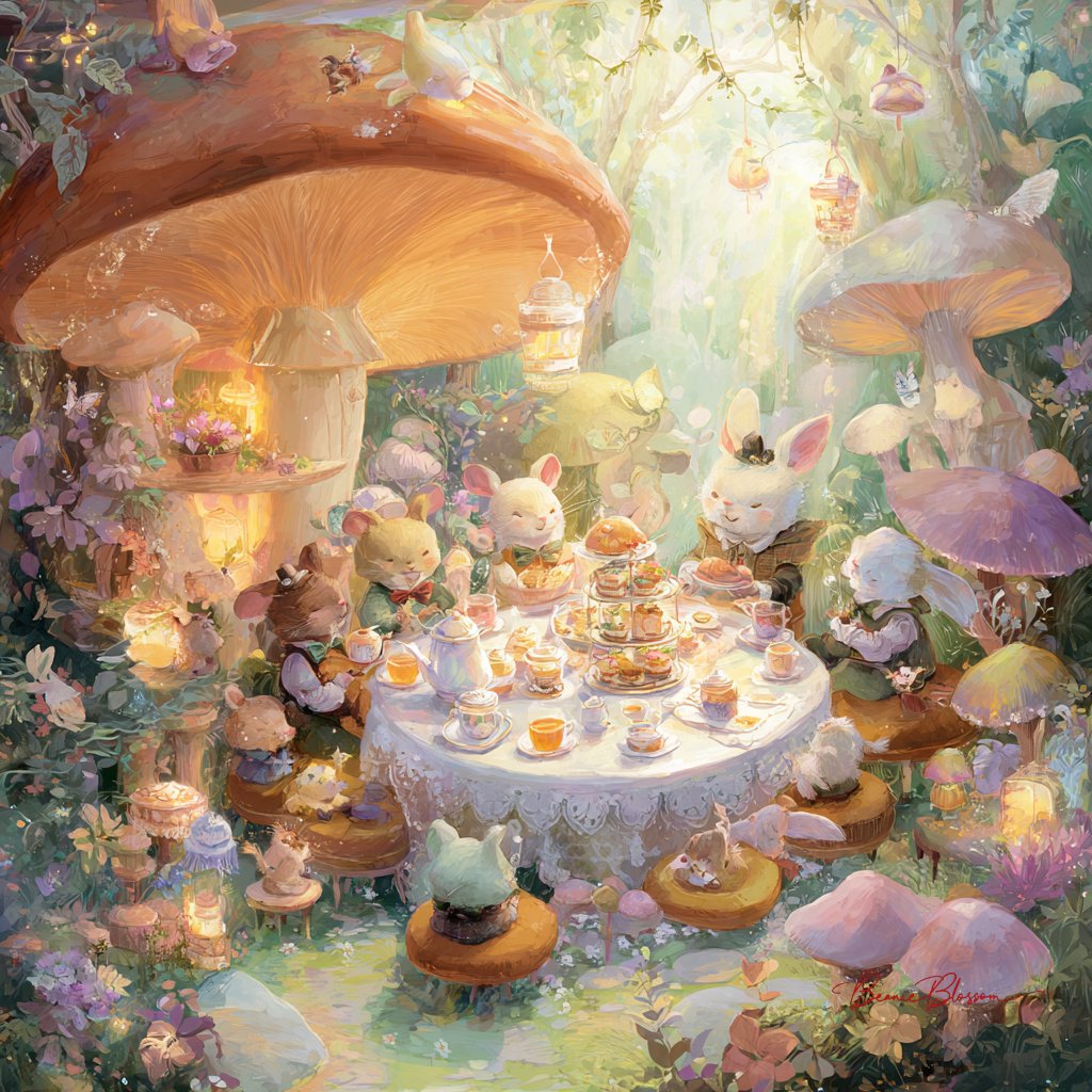 Enchanted Mushroom Tea Party with Woodland Creatures