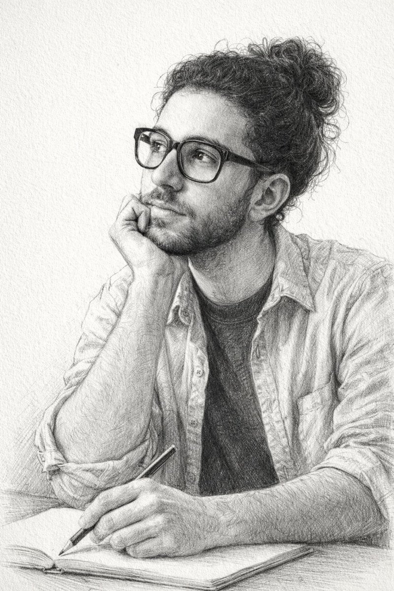 Ultra-Realistic Graphite Sketch of Thoughtful Artist at Work