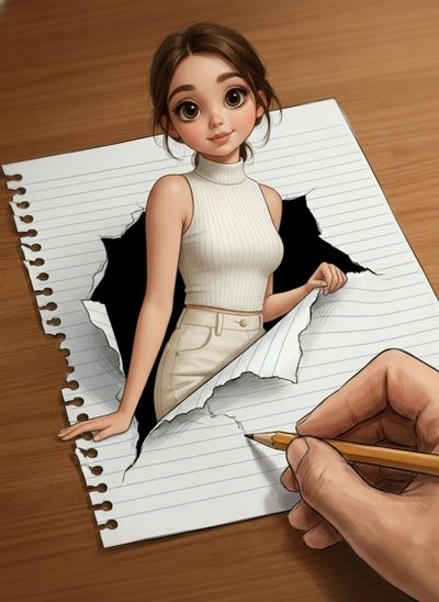 3D Optical Illusion: A Girl Steps Out of the Paper