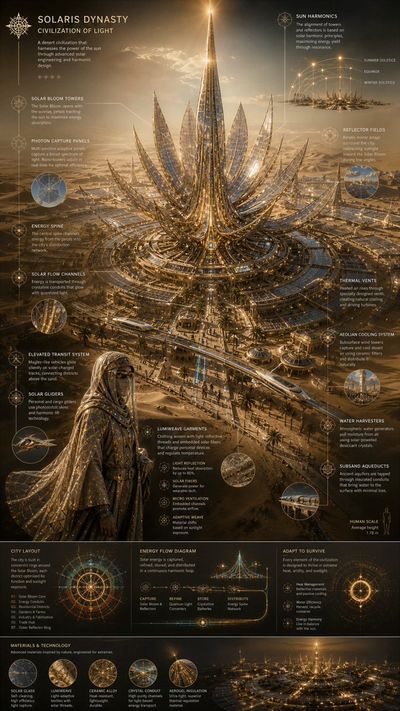 Vertical Infographic of a Solar-Powered Sky Metropolis